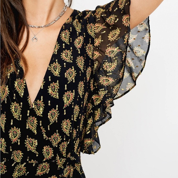 STEVIE MAY Silk Blend Star of Art Gold Paisley Mini Dress Size Small EUC - Picture 3 of 12